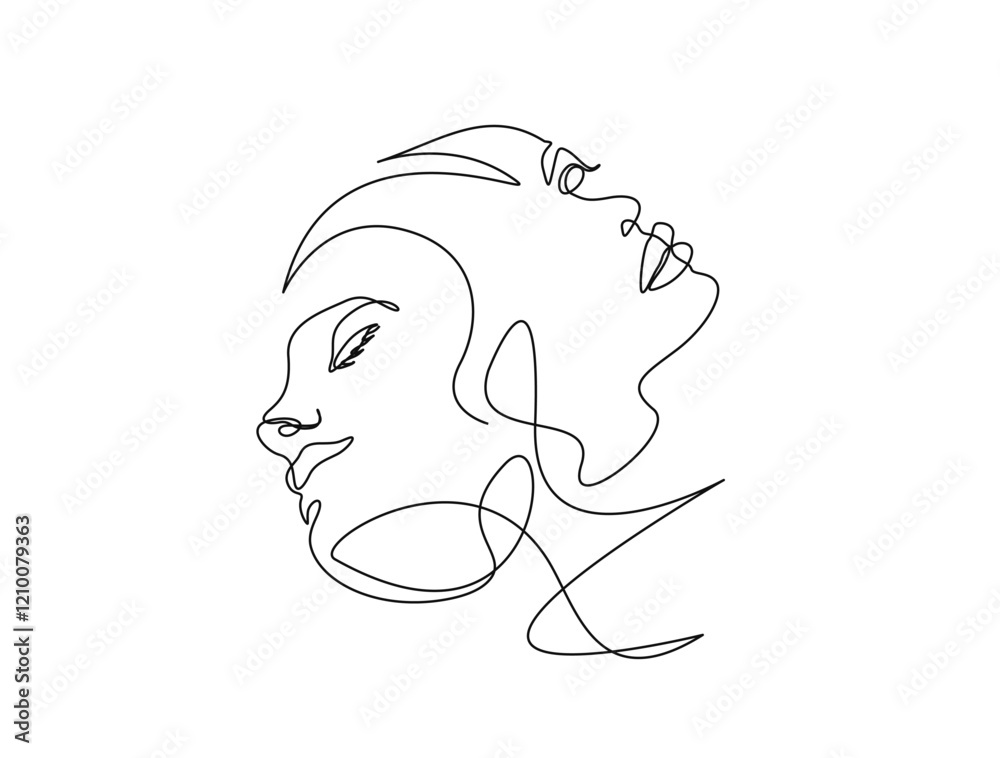 Continuous one line drawing of abstract woman face. Beautiful lady face for beauty care concept illustration. Editable stroke. Continuous one line drawing of abstract woman face. Beautiful lady face for beauty care concept illustration. Editable stroke.