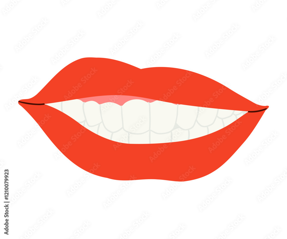 Smile with red lips in flat style. Lips, teeth, smile. Hand drawn vector situation. Smile with red lips in flat style. Lips, teeth, smile. Hand drawn vector situation.