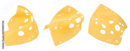 Square slices of processed cheese with holes. burger cheese slices isolated on white background photo