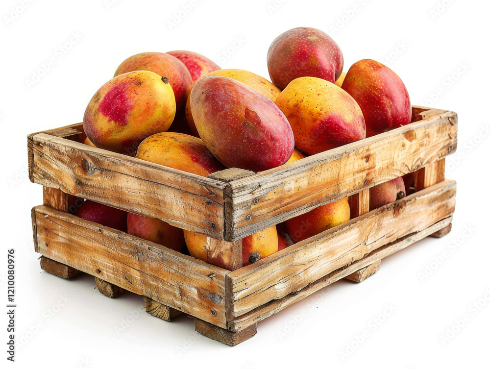 Fresh mango in wooden crate isolated on white background Fresh mango in wooden crate isolated on white background