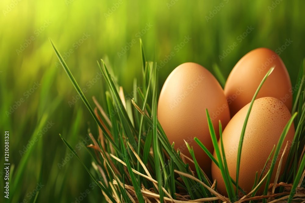 Easter eggs against lush green foliage background. Concept of spring and holiday decoration. Spring celebration concept Easter eggs against lush green foliage background. Concept of spring and holiday decoration. Spring celebration concept