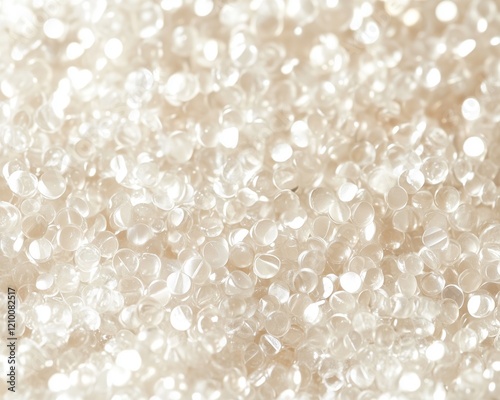 A smooth background filled with tiny glass beads in pastel white tones, evenly distributed over the surface, creating gentle effect. Tiny glassbeads background. Smooth  pastel white background. photo