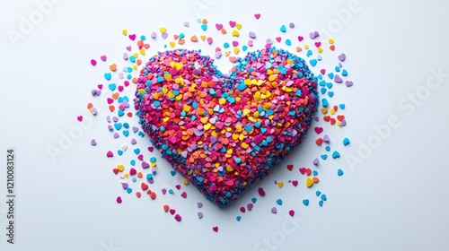 Colorful Bright Heart Symbol Made of Tiny Candy Hearts on a Light Background Representing Love, Happiness, and Celebration