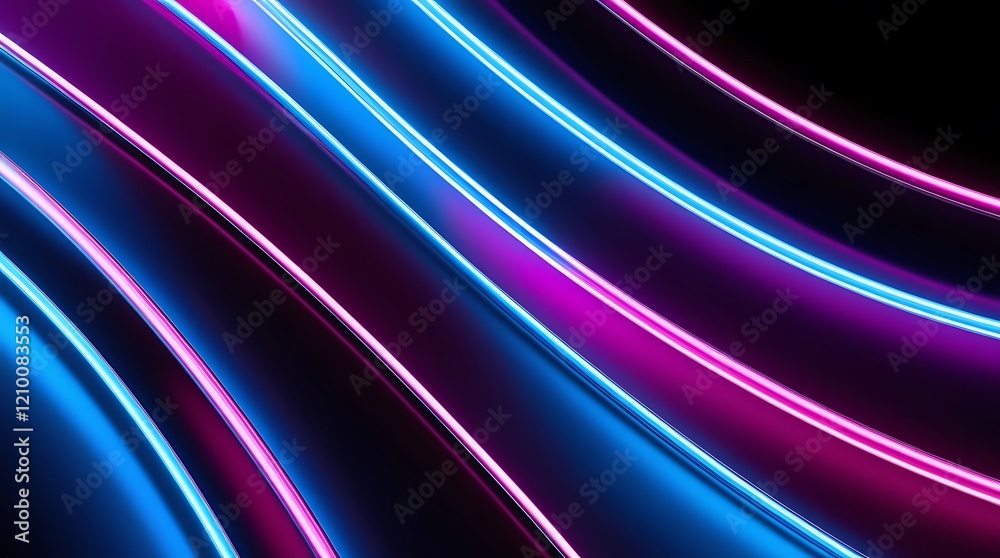 Fototapeta premium Abstract wave lines with blue and purple neon light effect for business purpose