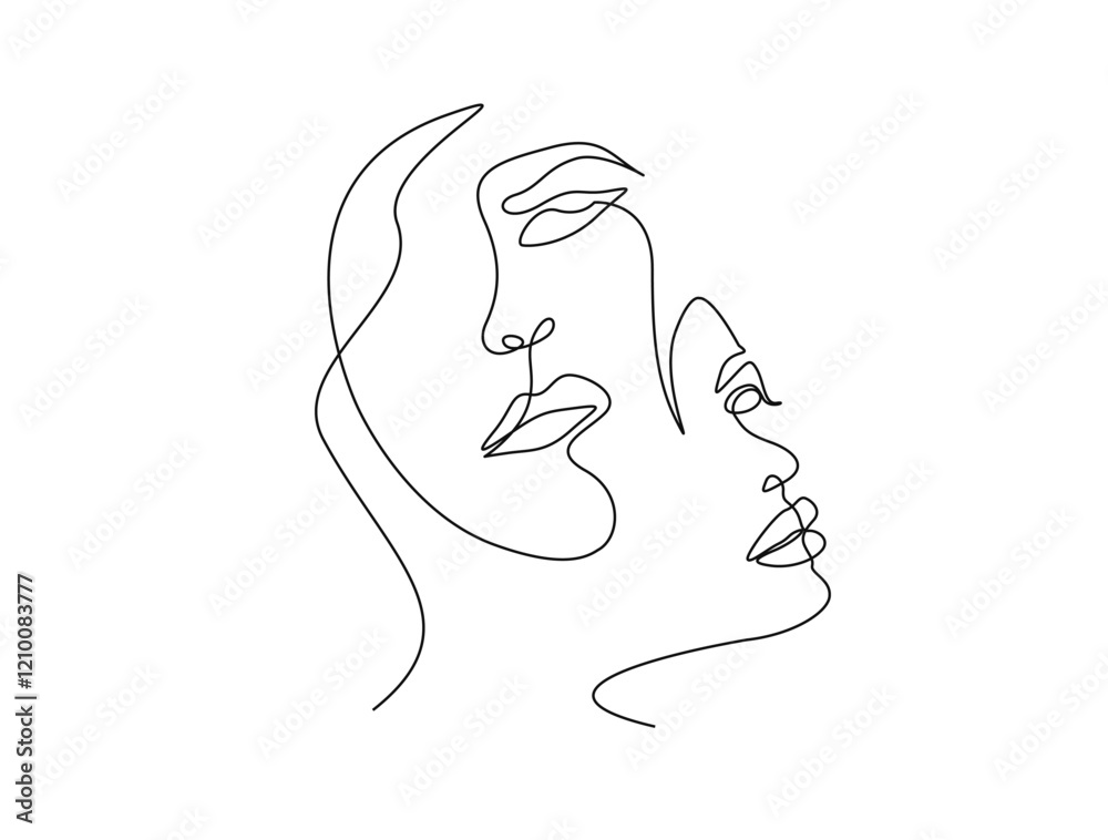 Continuous one line drawing of abstract woman face. Beautiful lady face for beauty care concept illustration. Editable stroke.