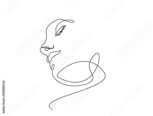 Continuous one line drawing of abstract woman face. Beautiful lady face for beauty care concept illustration. Editable stroke.