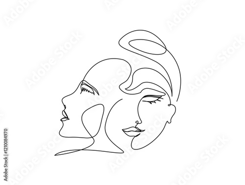 Continuous one line drawing of abstract woman face. Beautiful lady face for beauty care concept illustration. Editable stroke.