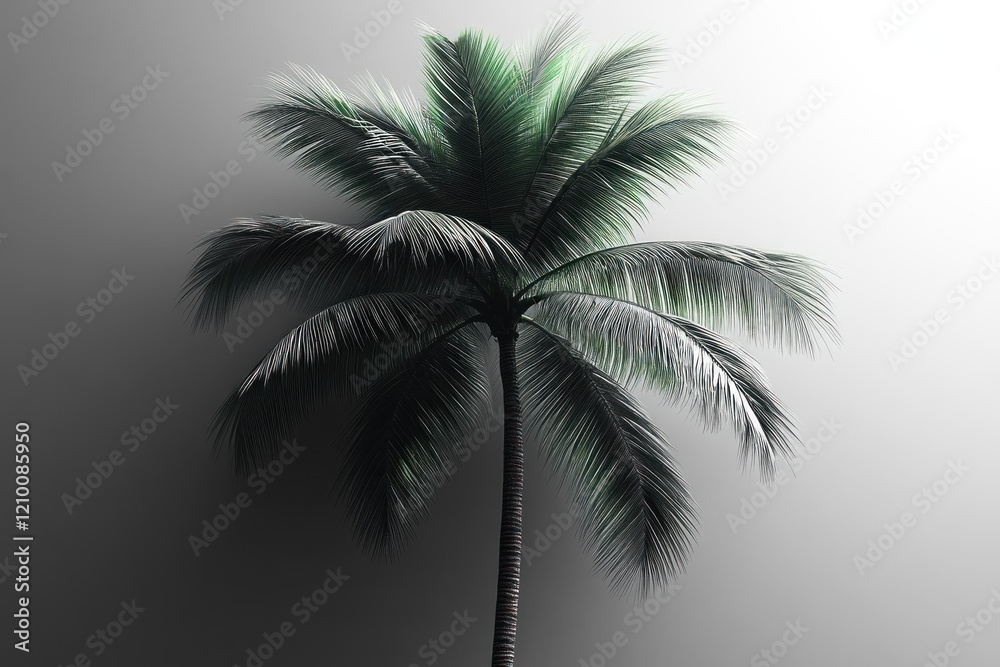 Obraz premium Single palm tree, studio shot, gray background, tropical design