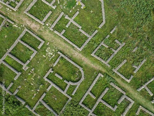 Aerial view of the ancient fortress Histria in Dobrogea, Romania, founded by Greek settlers from Miletus in 657 BC as a port on the Black Sea. photo