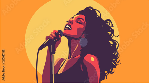 Illustration of a beautiful woman singer. Woman with a microphone. Beautiful Girl.