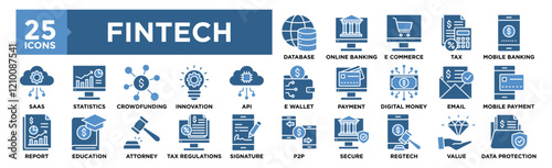 Fintech icon collection set. Containing design technology, finance, business, digital, financial	