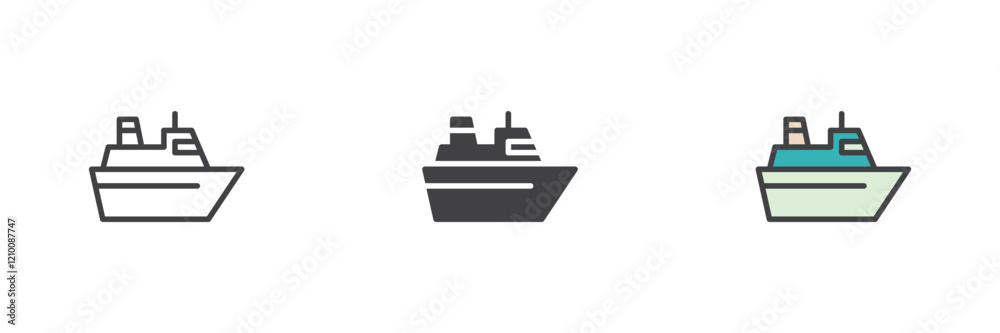 Sea Ferry different style icon set Sea Ferry different style icon set