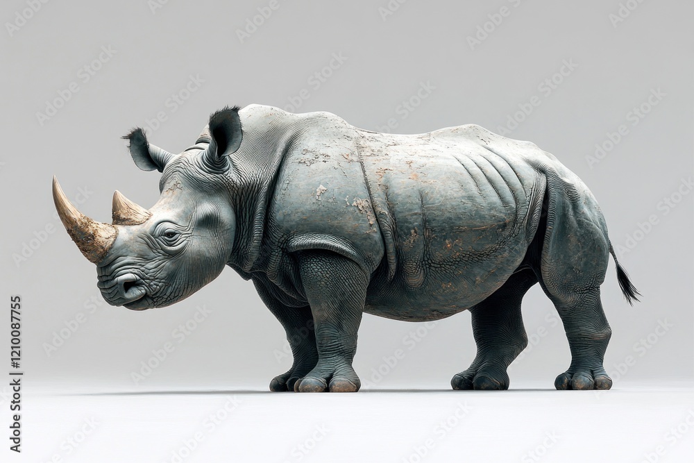 Obraz premium Studio Rhino, Grey Background, 3D Render, Wildlife Conservation