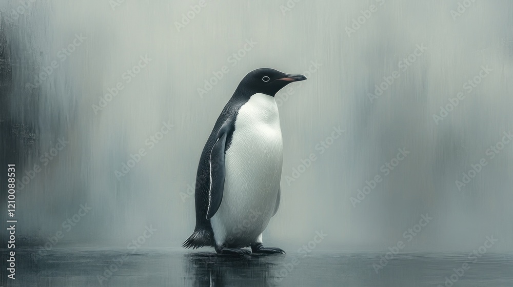 Fototapeta premium Antarctic penguin standing, blurred background, wildlife conservation