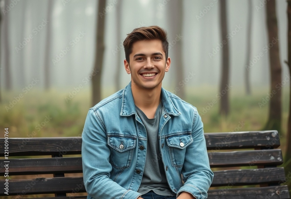 A male portrait in a misty forest A male portrait in a misty forest