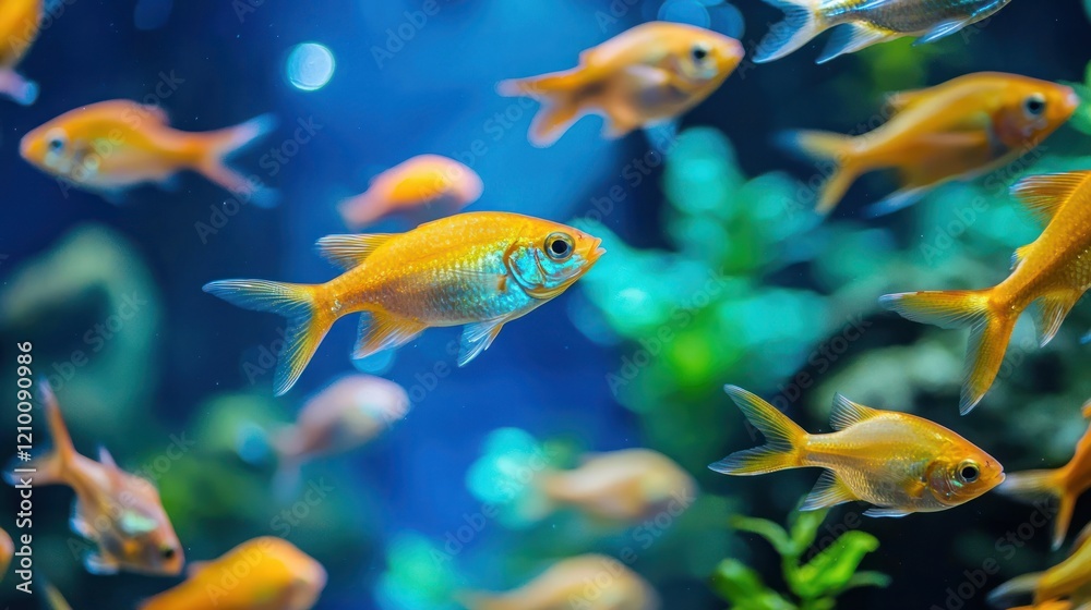 A vibrant school of fish swimming in clear blue water. A vibrant school of fish swimming in clear blue water.