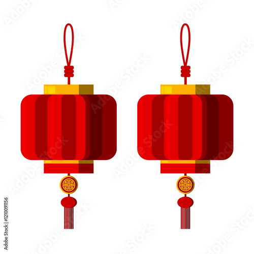 Asian Red Lanterns illustration vector design, Isolated Chinese New Year graphic elements for decoration, Oriental Clip art in Flat design, Editable vector stock