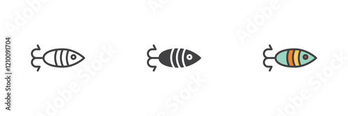 Fishing lure different style icon set