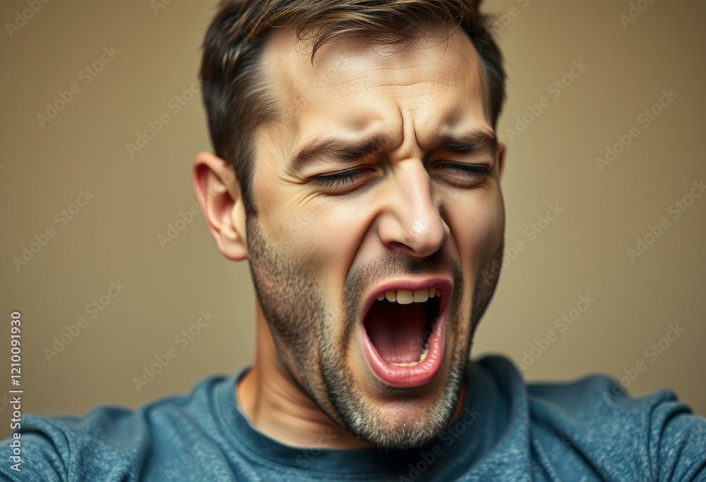 Portrait of a yawning male with relaxed and tired expression Portrait of a yawning male with relaxed and tired expression