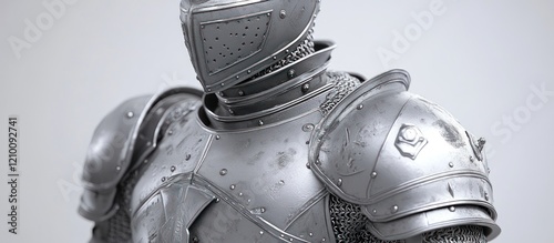 Silver knight armor detail, studio shot, white background, game design