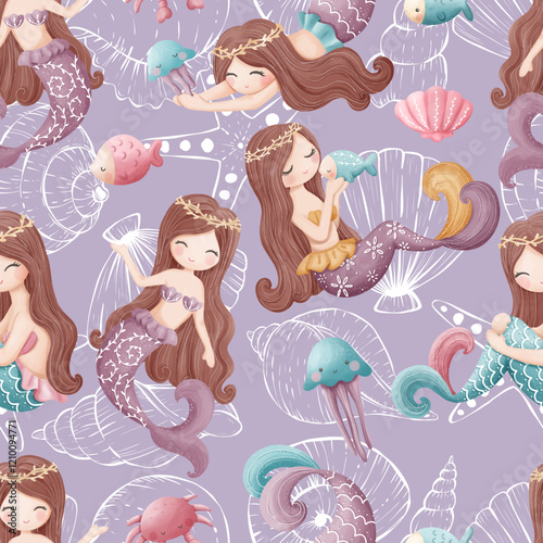 Adorable and fun ocean life seamless pattern