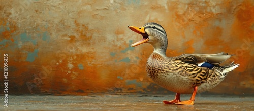 Quacking Mallard Duck by Rustic Wall