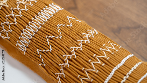 English Smocking Close-Up: Intricate Hand Embroidery on Gathered Cotton