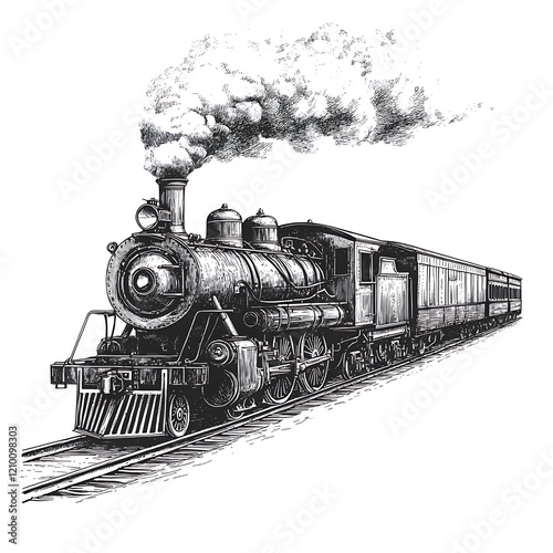 Vintage steam locomotive train illustration. photo