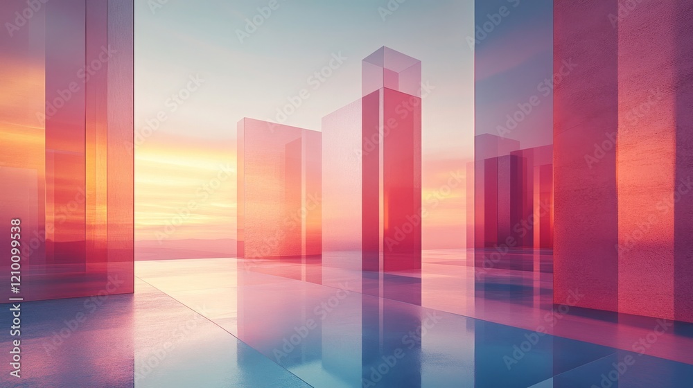 Fototapeta premium Abstract Glass Structures Sunset Cityscape