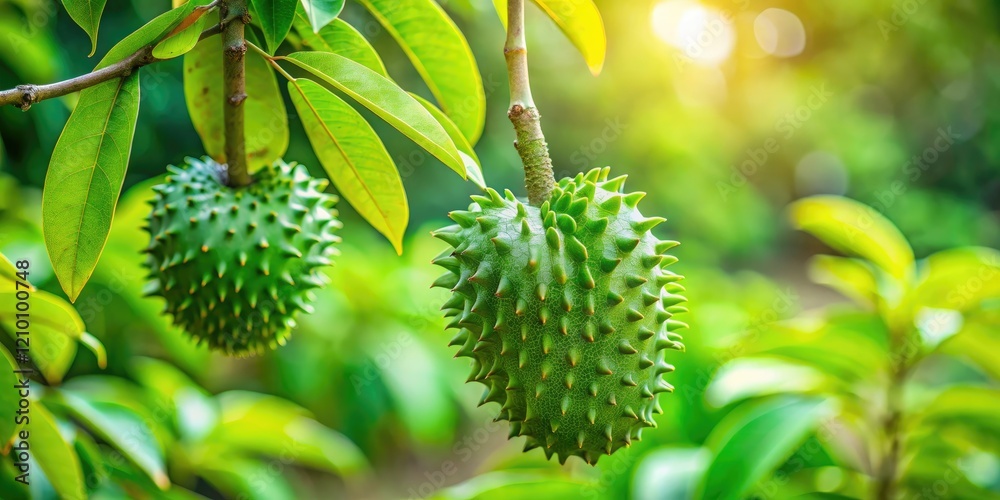 Soft focus captures young soursop saplings amidst lush greenery, a bokeh dream. Soft focus captures young soursop saplings amidst lush greenery, a bokeh dream.