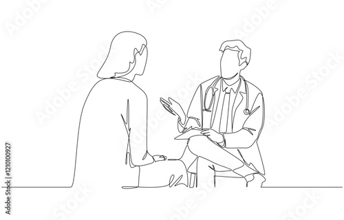 Continuous one line drawing of psychiatrist talking in friendly manner with patient, mental health checkup, psychiatric counseling concept, single line art