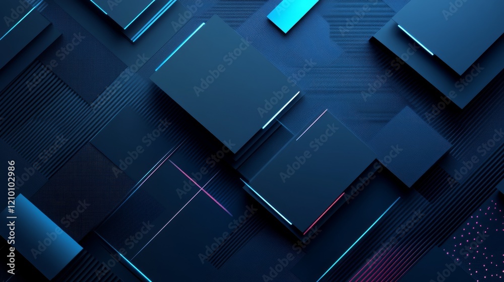 Fototapeta premium Abstract Dark Blue Geometric Shapes With Neon Lines