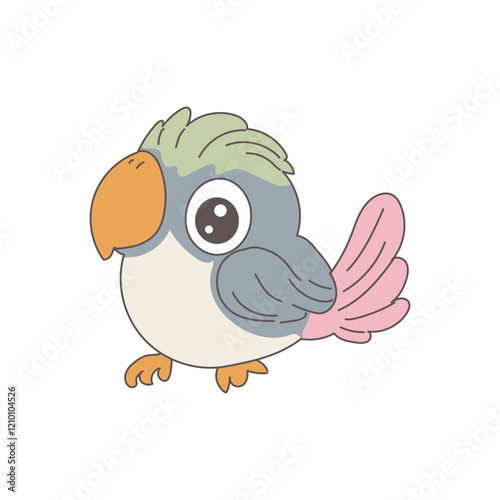 Domestic parrot in flat design. Tropical bird pet with colourful feather. Vector illustration isolated.