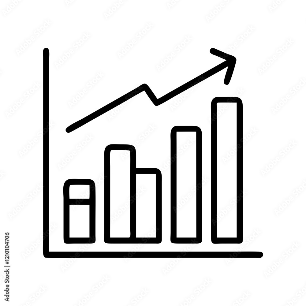bar graph with rising bars icon, bar graph with rising bars line art - simple line art of bar graph with rising bars, perfect for bar graph with rising bars logos and icons