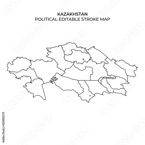 This detailed outline map showcases the political borders of Kazakhstan. Ideal for educational use, it indicates regions clearly for various applications.