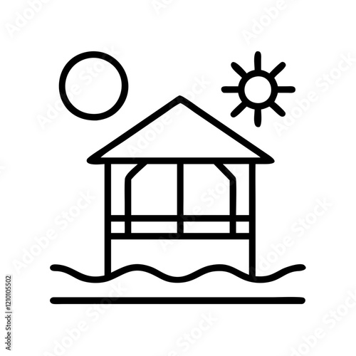 beachfront icon, beachfront line art - simple line art of beachfront, perfect for beachfront logos and icons