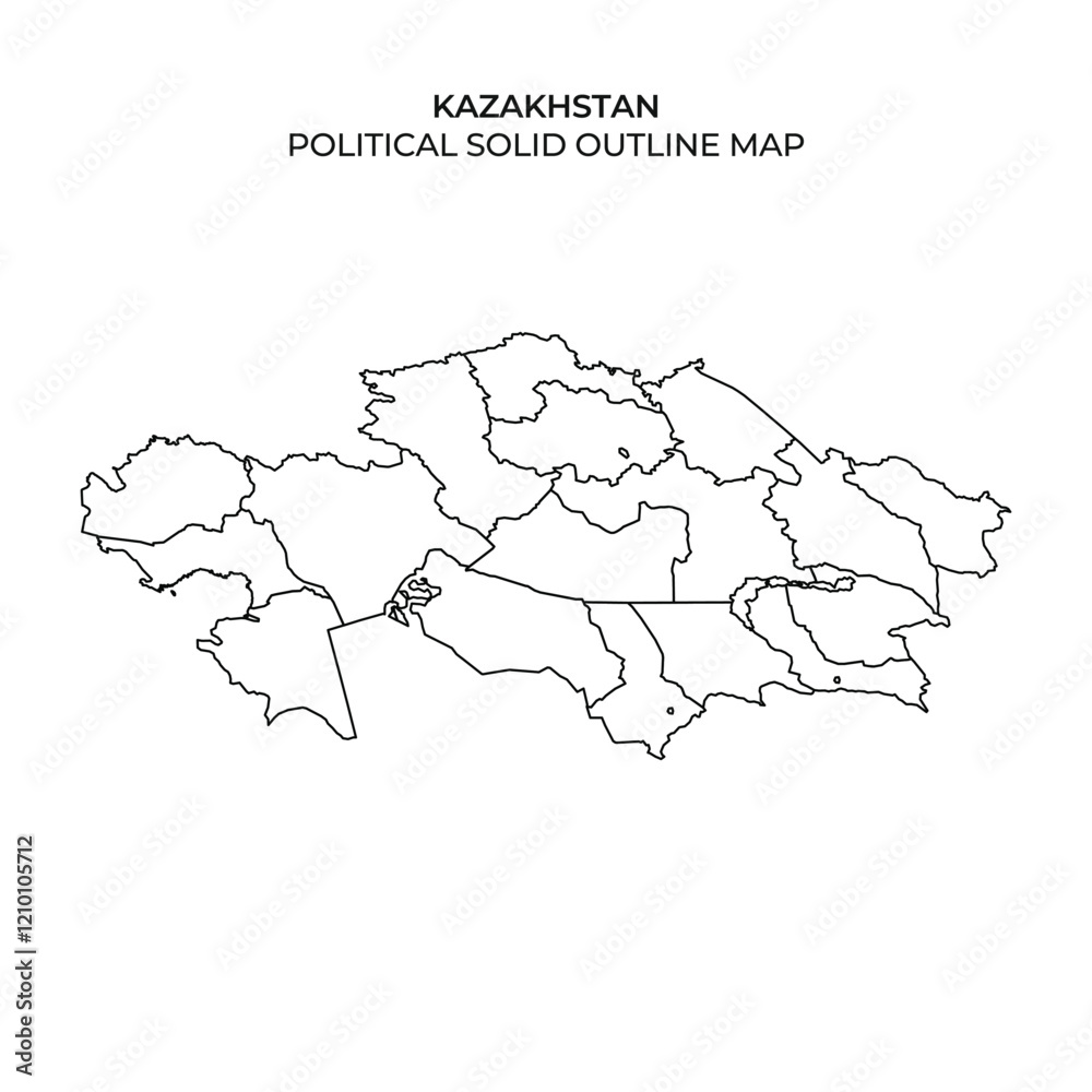 This outline map displays the political divisions of Kazakhstan, serving as a clear representation of its regions. It highlights essential geographic boundaries for educational purposes. This outline map displays the political divisions of Kazakhstan, serving as a clear representation of its regions. It highlights essential geographic boundaries for educational purposes.