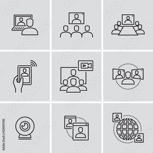 Video Conference Call Communication Vector Line Icons 
