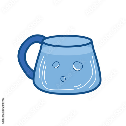 Water with bubbles in cup in flat design. Transparent glass with drink. Vector illustration isolated.