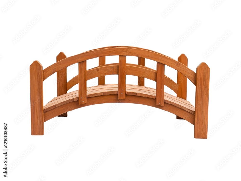 Sustainable and Wooden product. Wooden bridge with a curved design, suitable for gardens or landscaping. Sustainable and Wooden product. Wooden bridge with a curved design, suitable for gardens or landscaping.