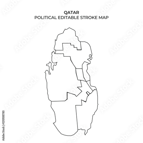 This depiction highlights the political boundaries of Qatar in a stroke format. It allows for easy editing and customization for various purposes, including presentations and educational use.