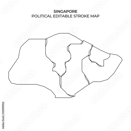 A political map of Singapore outlined in black, showcasing various borders and regions. Ideal for educational purposes or presentations regarding Singapores geography and governance.