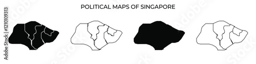 The representation of Singapores political divisions displays various interpretations over time. This illustration highlights distinct borders and their changes through different eras.