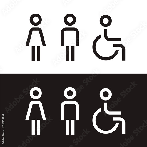 Universal Toilet Sign. Men, Women, and Disability Accessible Icon.