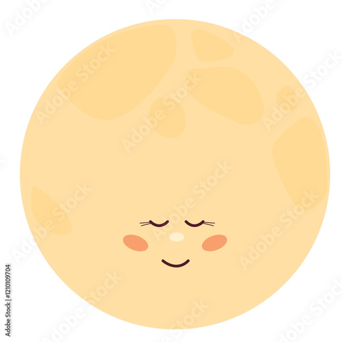 Funny Cute Kawaii Moon Cartoon Character with Smiling Face. Simple Childish Yellow Positive Luna Icon Silhouette Element. Romantic Baby Shower Day Greeting Element or Nursery Decoration Symbol