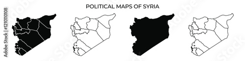 Maps displaying the political divisions of Syria in different styles, highlighting various regions and territories. Each maps design offers a clear representation of the nations structure.