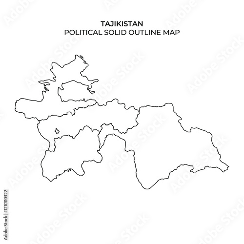 A detailed outline map of Tajikistan highlights the political borders and geographical features of the country. The map serves as a reference for education or geographical studies.