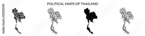 Four distinct political maps represent the varying administrative divisions of Thailand, showcasing the intricate boundaries that define each region.