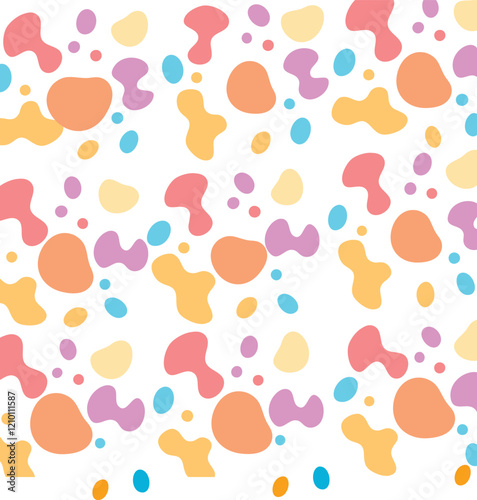 Wallpaper Mural A seamless pattern featuring a variety of organic shapes in pastel colors, including pinks, oranges, yellows, and blues, on a white background. Torontodigital.ca