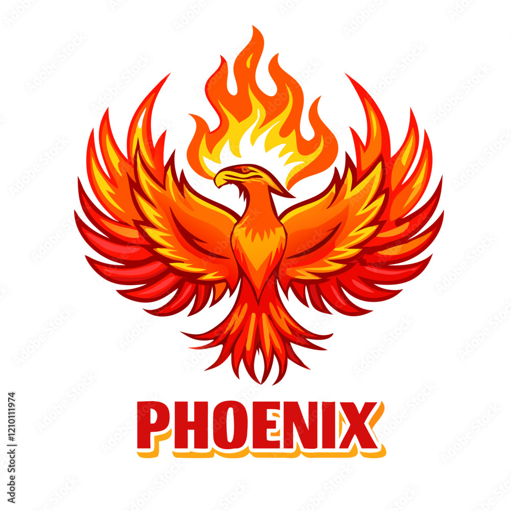 Obraz premium Fiery phoenix icon with the word 